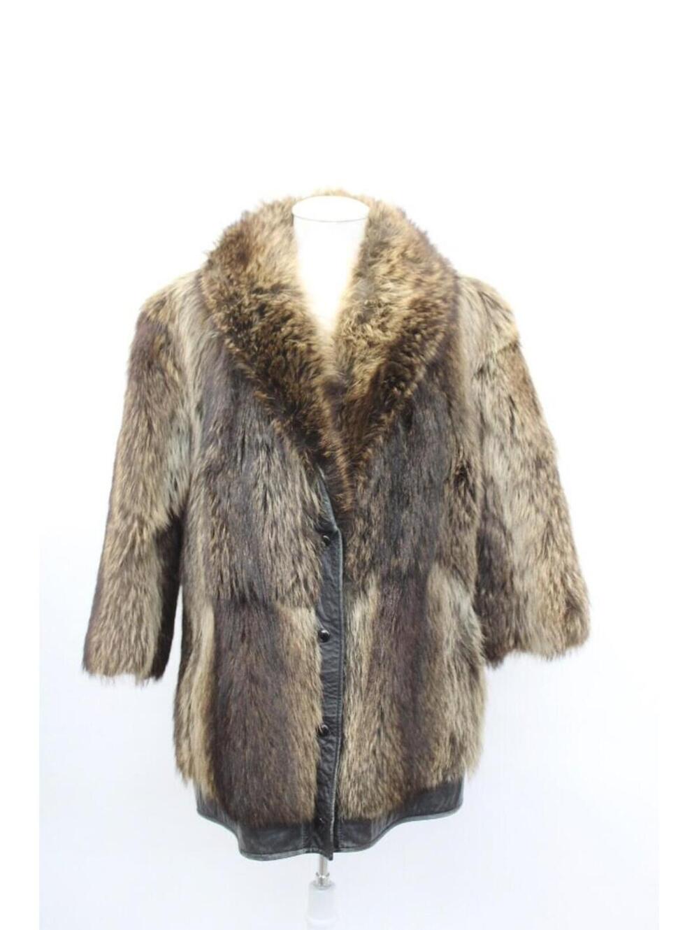 Mint Raccoon & Leather Fur Coat Jacket Women Woman Size 6-8 Small-Medium